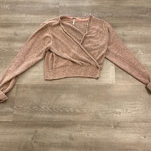 Extra Small Sparkly Pink and Black Deep V-Neck Free People Sweater **